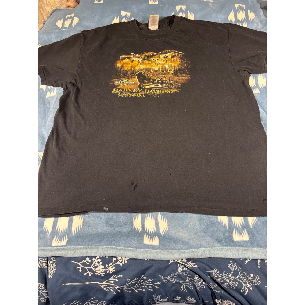Harley-Davidson Canada Graphic T-Shirt Mens 2XL Black Distressed Biker Tee